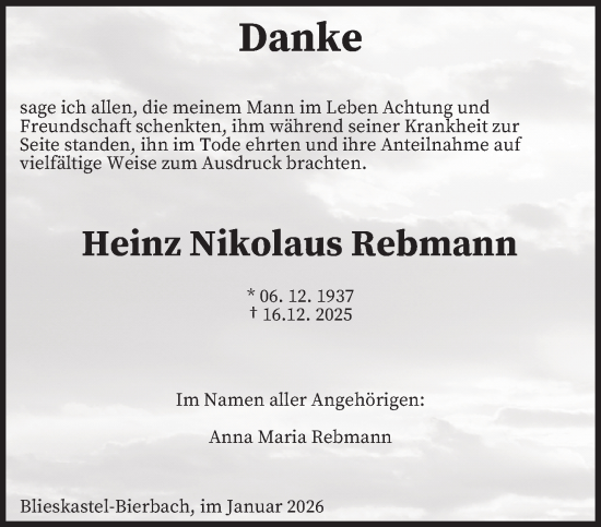 Traueranzeige von Heinz Nikolaus Rebmann von saarbruecker_zeitung