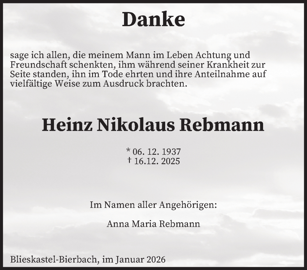  Traueranzeige für Heinz Nikolaus Rebmann vom 24.01.2026 aus saarbruecker_zeitung
