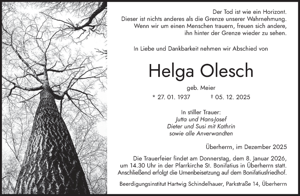  Traueranzeige für Helga Olesch vom 03.01.2026 aus saarbruecker_zeitung