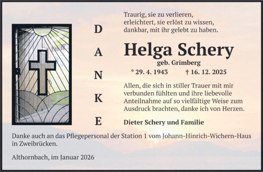  Traueranzeige für Helga Schery vom 10.01.2026 aus saarbruecker_zeitung