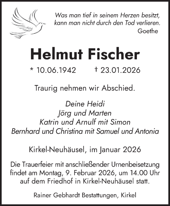 Traueranzeige von Helmut Fischer von saarbruecker_zeitung