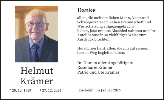 Traueranzeige von Helmut Krämer von saarbruecker_zeitung
