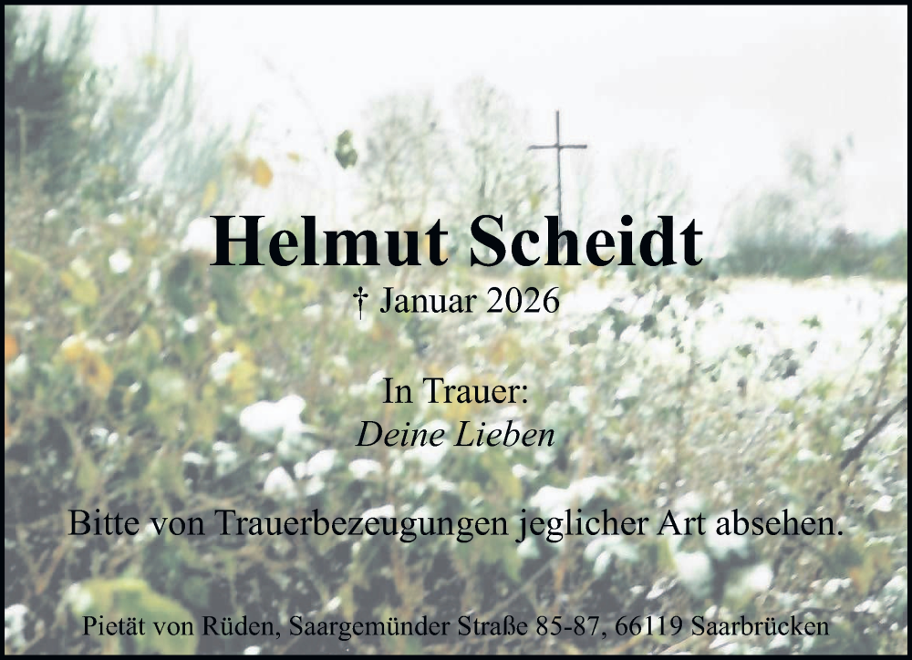  Traueranzeige für Helmut Scheidt vom 10.01.2026 aus saarbruecker_zeitung