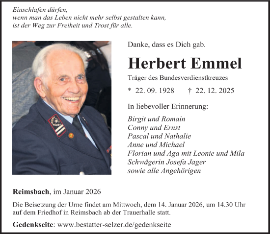 Traueranzeige von Herbert Emmel von saarbruecker_zeitung