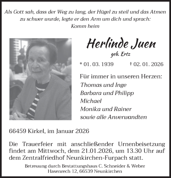 Traueranzeige von Herlinde Juen von saarbruecker_zeitung