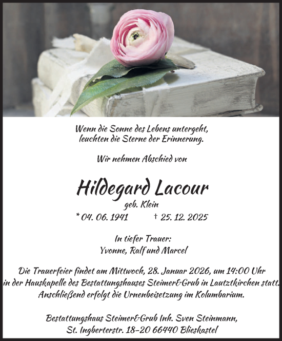 Traueranzeige von Hildegard Lacour von saarbruecker_zeitung