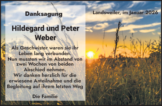 Traueranzeige von Hildegard und Peter Weber von saarbruecker_zeitung