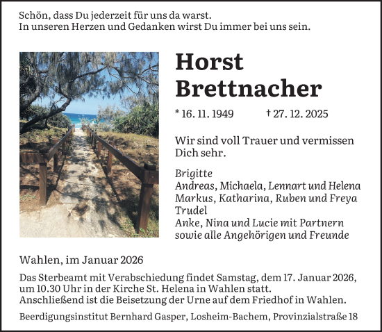 Traueranzeige von Horst Brettnacher von saarbruecker_zeitung