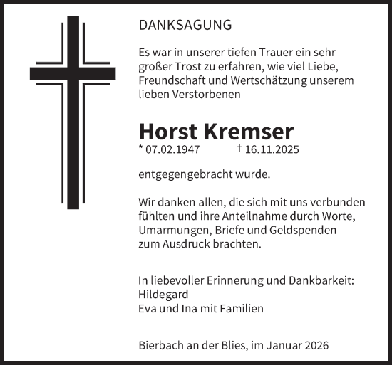 Traueranzeige von Horst Kremser von saarbruecker_zeitung
