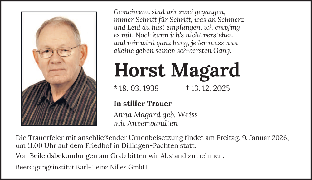  Traueranzeige für Horst Magard vom 03.01.2026 aus saarbruecker_zeitung