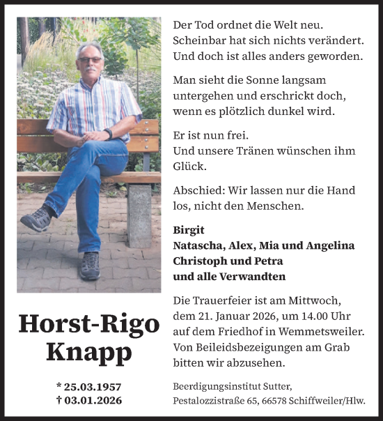 Traueranzeige von Horst-Rigo Knapp von saarbruecker_zeitung