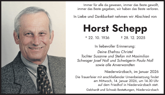 Traueranzeige von Horst Schepp von saarbruecker_zeitung