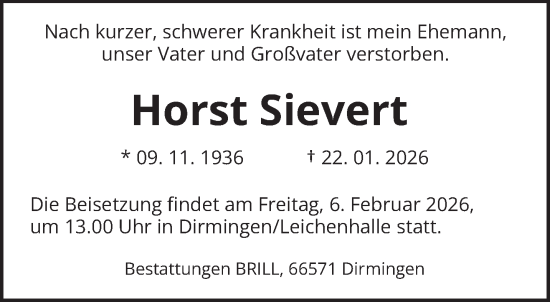 Traueranzeige von Horst Sievert von saarbruecker_zeitung