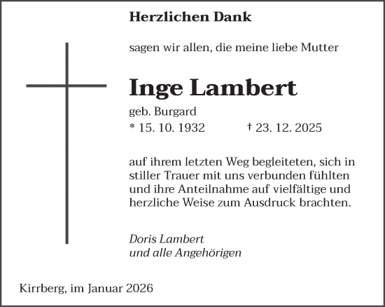 Traueranzeige von Inge Lambert von saarbruecker_zeitung