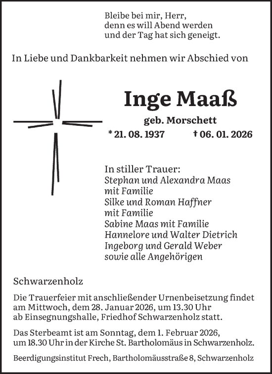 Traueranzeige von Inge Maaß von saarbruecker_zeitung