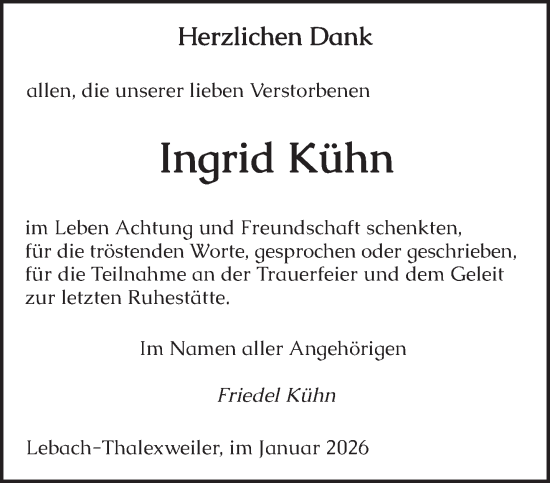 Traueranzeige von Ingrid Kühn von saarbruecker_zeitung