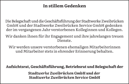 Traueranzeige von In stillem Gedenken  von saarbruecker_zeitung