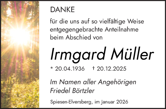 Traueranzeige von Irmgard Müller von saarbruecker_zeitung