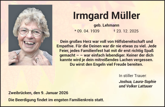 Traueranzeige von Irmgard Müller von saarbruecker_zeitung