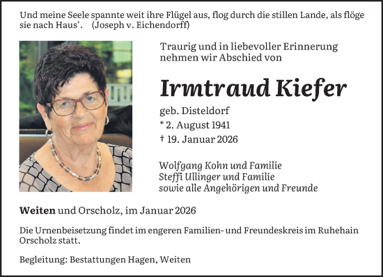 Traueranzeige von Irmtraud Kiefer von saarbruecker_zeitung