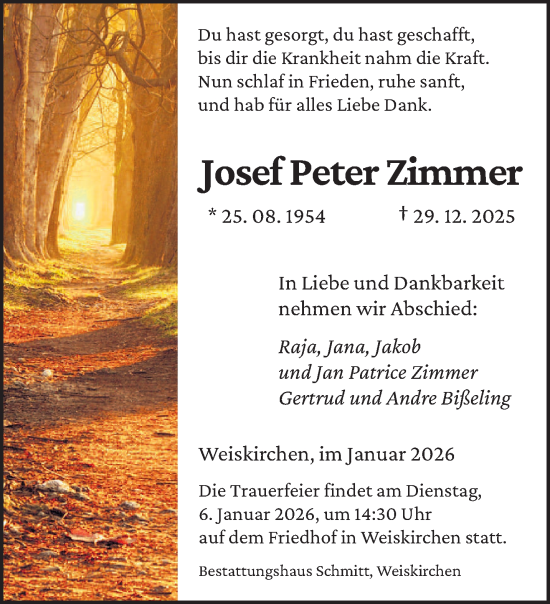 Traueranzeige von Josef Peter Zimmer von saarbruecker_zeitung