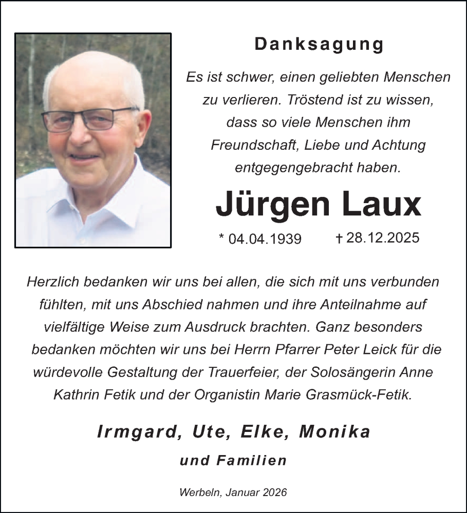 Traueranzeige für Jürgen Laux vom 17.01.2026 aus saarbruecker_zeitung