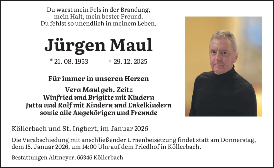 Traueranzeige von Jürgen Maul von saarbruecker_zeitung
