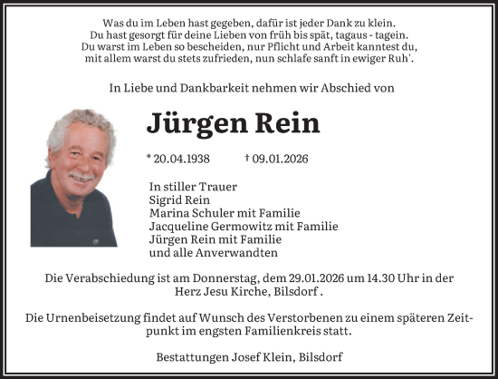 Traueranzeige von Jürgen Rein von saarbruecker_zeitung
