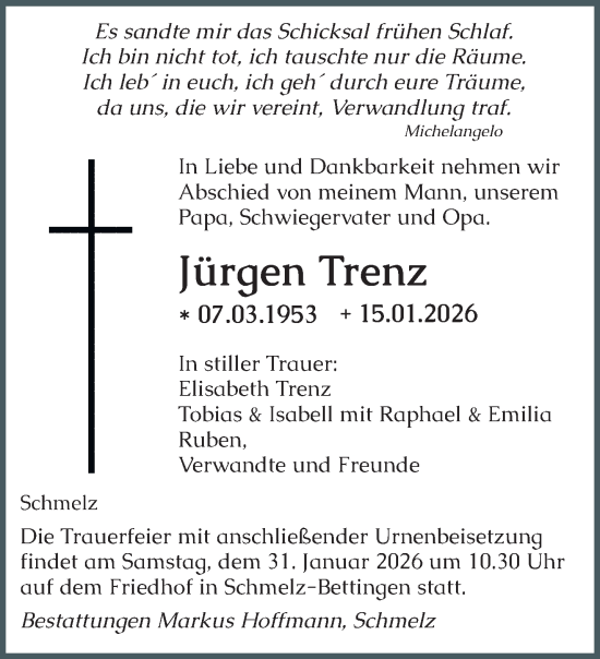 Traueranzeige von Jürgen Trenz von saarbruecker_zeitung