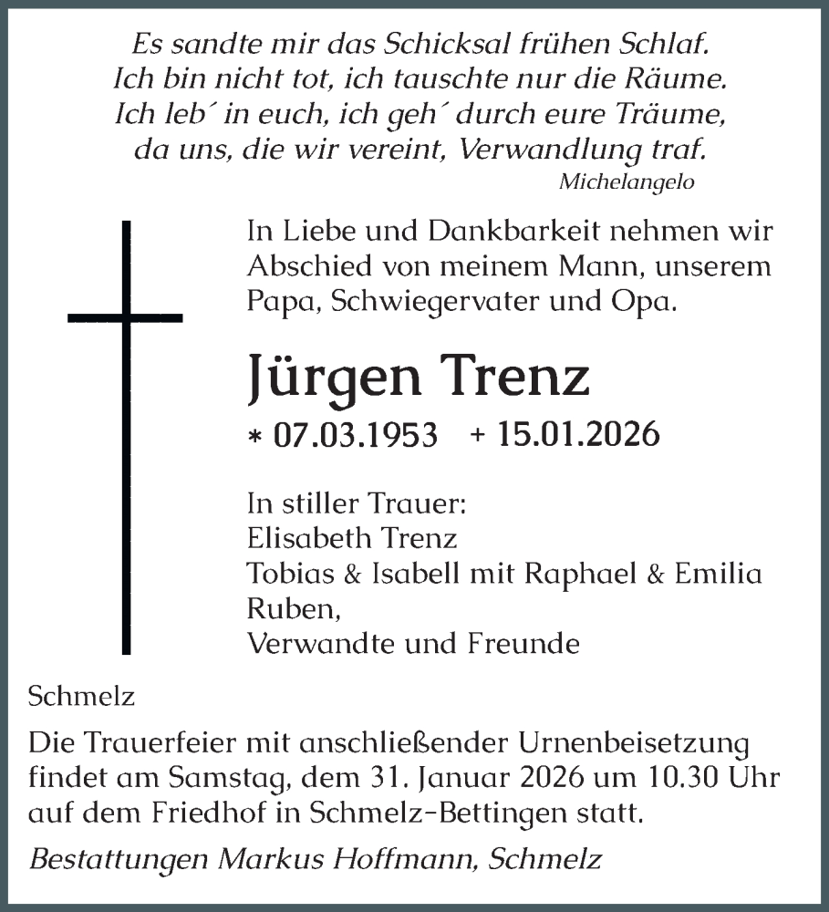 Traueranzeige für Jürgen Trenz vom 24.01.2026 aus saarbruecker_zeitung