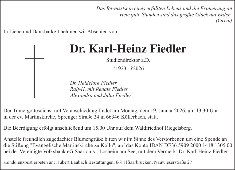  Traueranzeige für Karl-Heinz Fiedler vom 17.01.2026 aus saarbruecker_zeitung