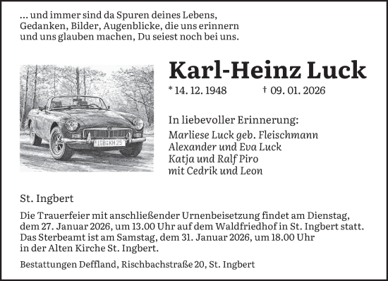 Traueranzeige von Karl-Heinz Luck von saarbruecker_zeitung