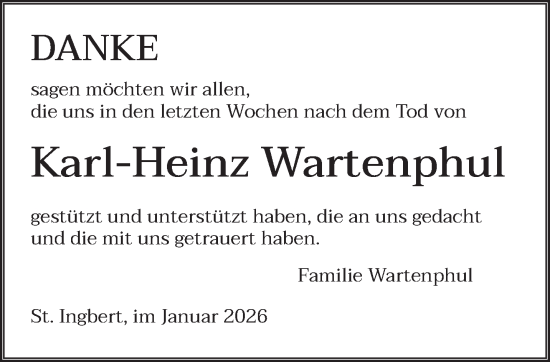 Traueranzeige von Karl-Heinz Wartenphul von saarbruecker_zeitung