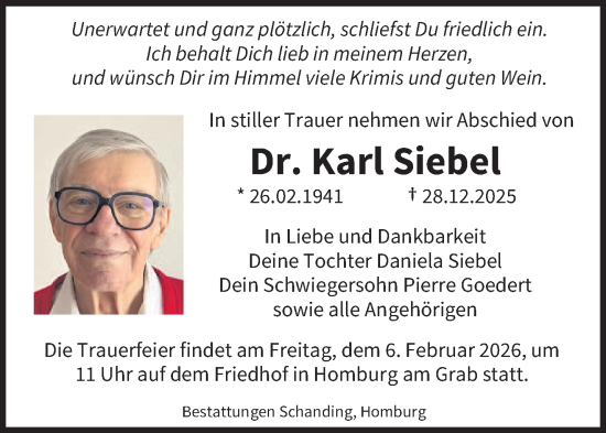 Traueranzeige von Karl Siebel von saarbruecker_zeitung