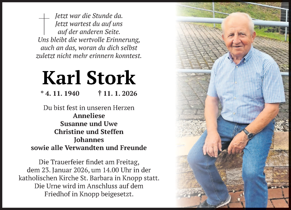  Traueranzeige für Karl Stork vom 16.01.2026 aus saarbruecker_zeitung