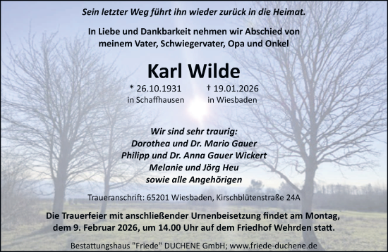 Traueranzeige von Karl Wilde von saarbruecker_zeitung