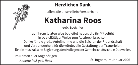 Traueranzeige von Katharina Roos von saarbruecker_zeitung