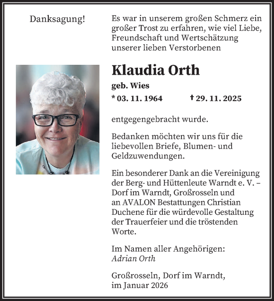 Traueranzeige von Klaudia Orth von saarbruecker_zeitung