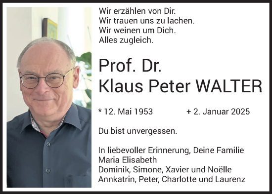 Traueranzeige von Klaus Peter Walter von saarbruecker_zeitung