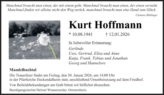 Traueranzeige von Kurt Hoffmann von saarbruecker_zeitung
