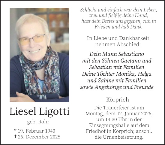 Traueranzeige von Liesel Ligotti von saarbruecker_zeitung