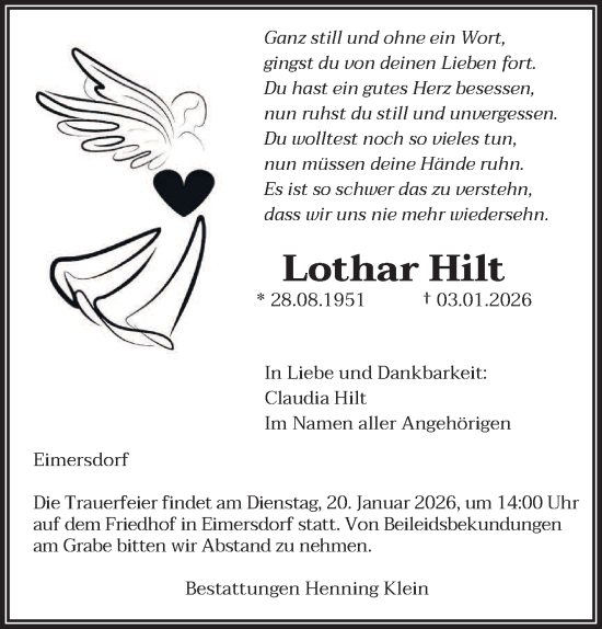 Traueranzeige von Lothar Hilt von saarbruecker_zeitung