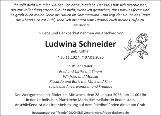 Traueranzeige von Ludwina Schneider von saarbruecker_zeitung