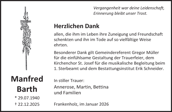 Traueranzeige von Manfred Barth von saarbruecker_zeitung
