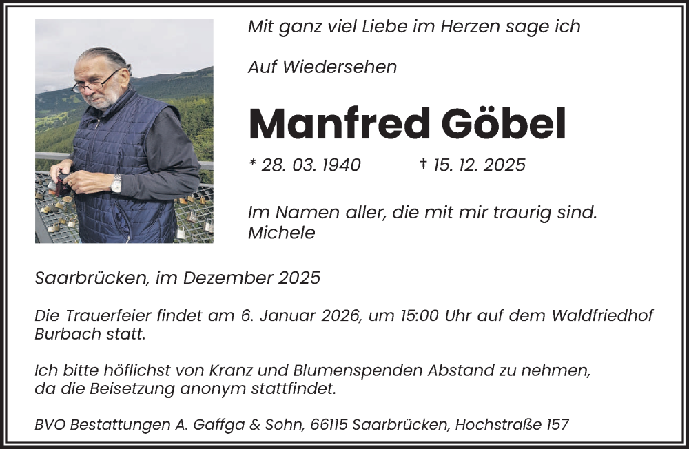  Traueranzeige für Manfred Göbel vom 03.01.2026 aus saarbruecker_zeitung