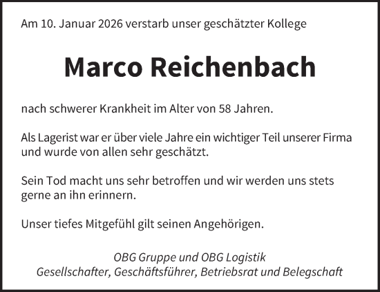 Traueranzeige von Marco Reichenbach von saarbruecker_zeitung
