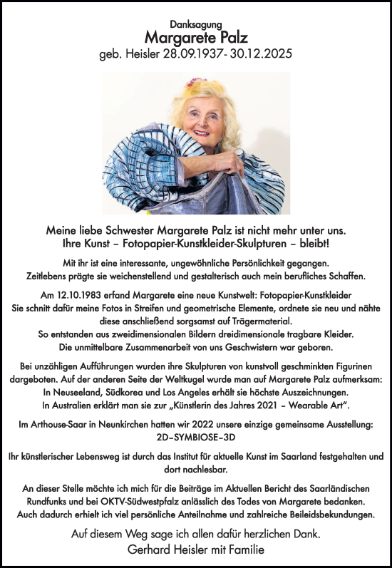 Traueranzeige von Margarete Palz von saarbruecker_zeitung