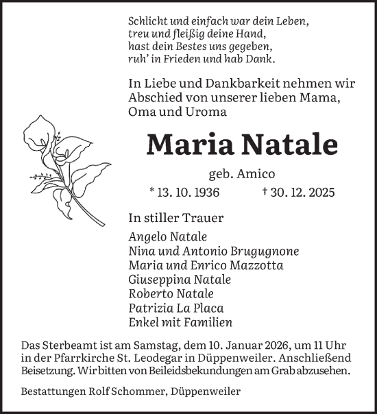 Traueranzeige von Maria Natale von saarbruecker_zeitung