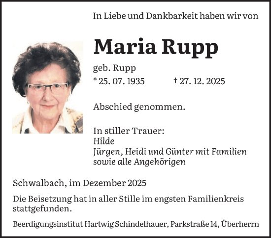 Traueranzeige von Maria Rupp von saarbruecker_zeitung