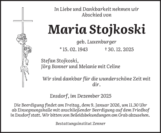 Traueranzeige von Maria Stojkoski von saarbruecker_zeitung